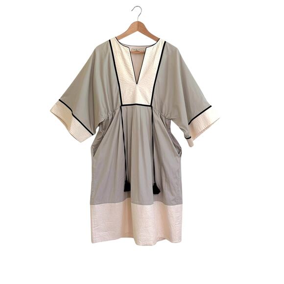 Tory Burch Color-Block Tunic Midi Dress  Medium Trapunto Stitching Pockets Gray - Picture 1 of 8